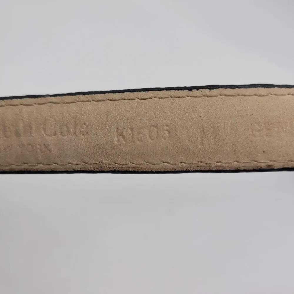 Kenneth Cole Belt Medium Black Leather Croc Embossed Brass Buckle Classic‎ 90s